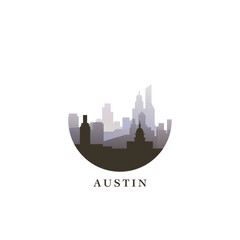 Austin cityscape, vector gradient badge, flat skyline logo, icon. USA, Texas state city round emblem idea with landmarks and building silhouettes. Isolated abstract graphic