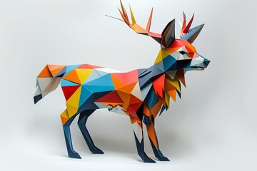 Obraz premium A origami model of a multicolored deer made of geometric shapes