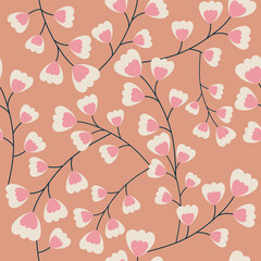 Flowers and leaves, cute horizontal summer seamless pattern.
