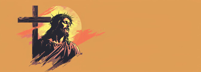 Jesus Christ banner with Copy space, Jesus of Nazareth a first century Jewish preacher and religious leader. He is the central figure of Christianity, the world largest religion. - obrazy, fototapety, plakaty