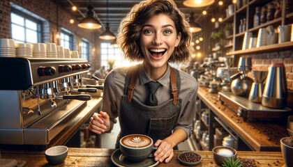  joyful young woman barista, with smile that reflects the welcoming nature - 794830711