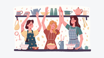Successful female ceramists high fiving each other in