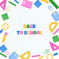 flat back to school with stationery frame background border template illustration