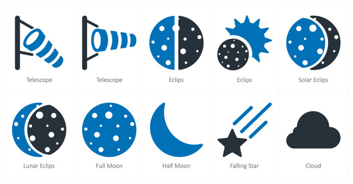A set of 10 Weather icons as telescope, eclips, solar eclips