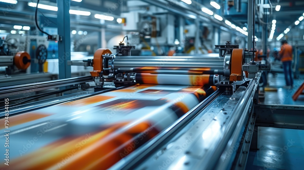 Poster Printing industry taking help of artificial intelligence, printing machines working automatically with the help of ai, printing industry machine, printing sector. Generative AI.