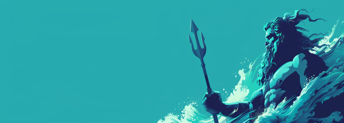 Fototapeta premium Poseidon banner with Copy space. The Twelve Olympians in ancient Greek religion and mythology, presiding over the sea, storms, earthquakes and horses