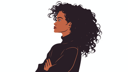Thoughtful woman with curly hair standing against