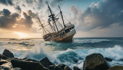 Ship sinking  - obrazy, fototapety, plakaty