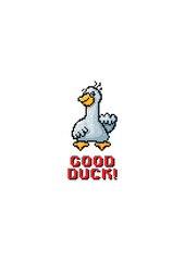 T-shirt design with pixel art style wishing good luck funny duck