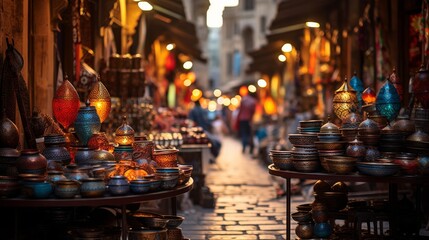 A narrow street adorned with a multitude of glowing lamps, casting a soft and inviting light on the...