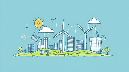Futuristic Cityscape with Renewable Energy Infrastructure
