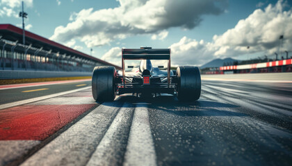 Fototapeta premium A race car is on a track with a red line on the ground