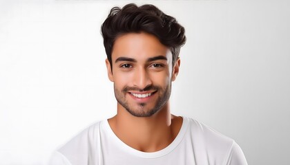 Portrait of a smiling young man on a white background