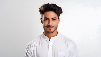 Fototapeta premium Portrait of a smiling young man on a white background