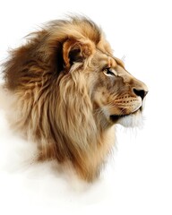 A digital painting of a lion's face in profile, with a white background. - obrazy, fototapety, plakaty