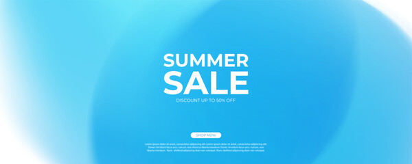 Summer Sale. Summer season commercial background with bright blurred blue color gradient for seasonal shopping promotion and sale advertising. Vector illustration.