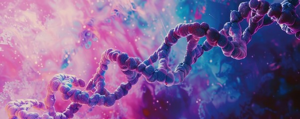 DNA double helix in a pink and blue backdrop - obrazy, fototapety, plakaty