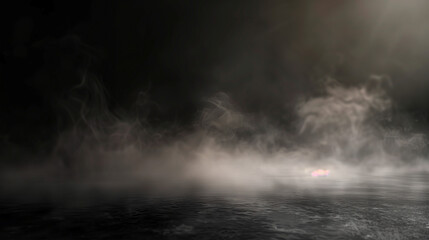 "Dark Misty Background: Ground Fog with Spooky Atmosphere - Magic 3D Effect, Transparent Smoke Circle Overlay."