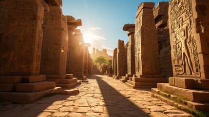 The suns rays illuminating the ancient ruins of Egypt, creating a mystical and mesmerizing scene