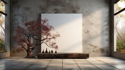 3D model of the room. Picture frame on a white wall in a minimalist interior.
