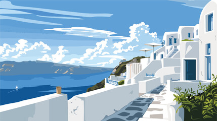 White architecture in Santorini island Greece. View o - obrazy, fototapety, plakaty