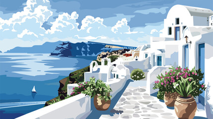 White architecture in Santorini island Greece. View o - obrazy, fototapety, plakaty