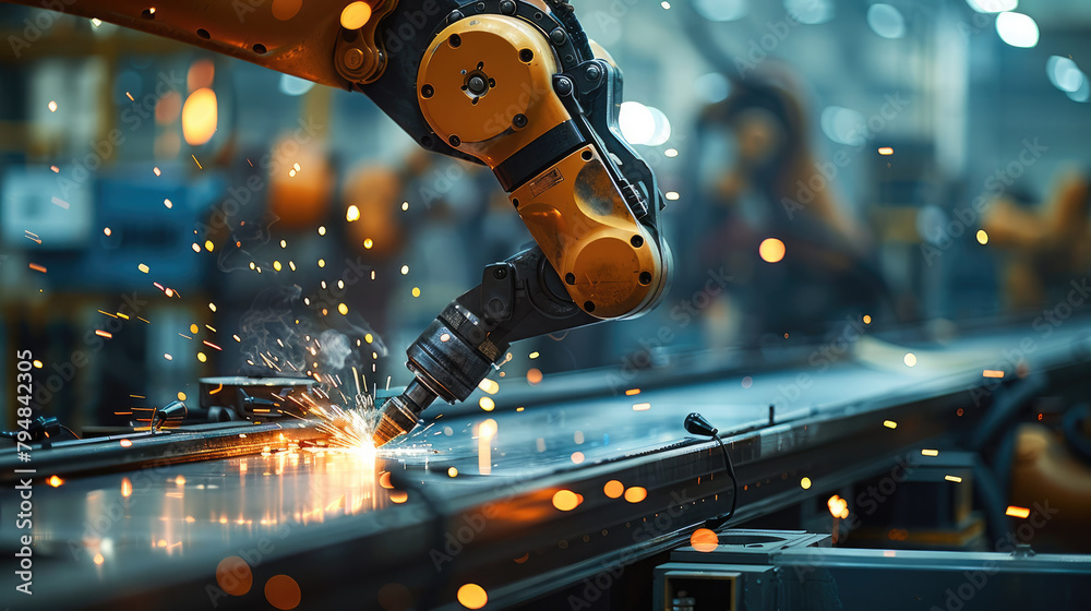 Aufkleber robotic arm welding. generative ai.