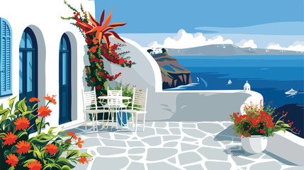 White architecture on Santorini island Greece. Flower