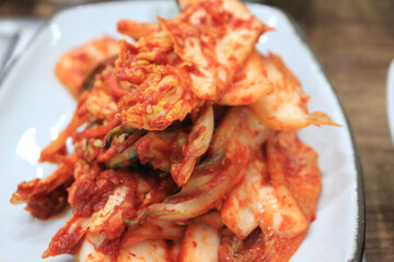Kimchi is placed in a plate