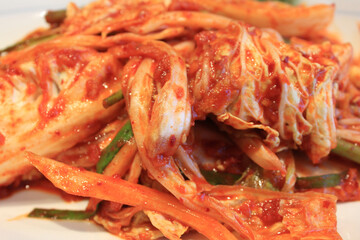 Kimchi is placed in a plate