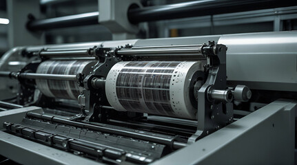 Close up of an offset printing machine during production, Generative.AI
