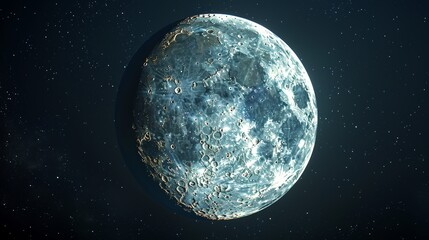 Moon: A 3D representation of the moon in its gibbous phase, showing a large portion