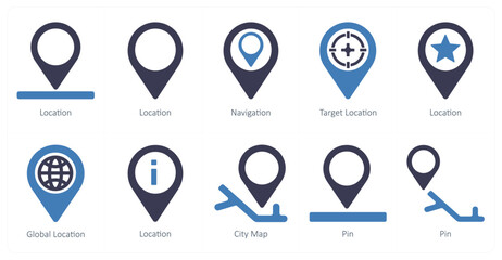 A set of 10 Navigation icons as location, navigation, target location