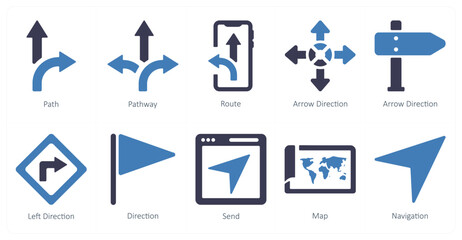 A set of 10 Navigation icons as path, path way, route