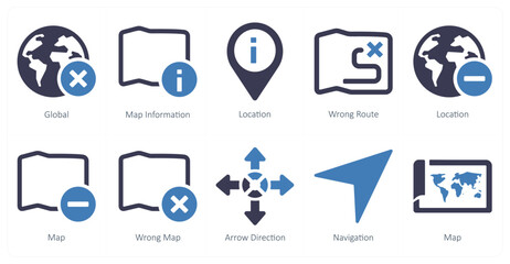 A set of 10 Navigation icons as global, map information, location