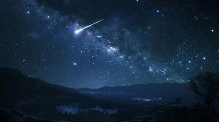 Night Sky: A 3D depiction of the night sky, featuring a shooting star streaking across the darkness