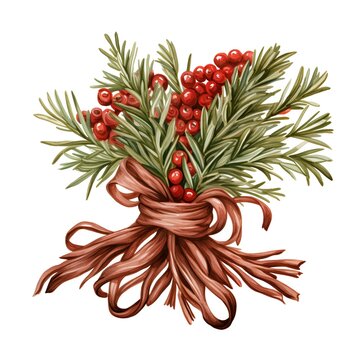 Christmas wreath with rowan berries. Hand drawn vector illustration.