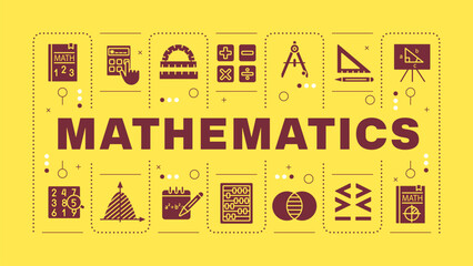 Mathematics light orange word concept. Science calculations. Academic discipline, algebra. Visual communication. Vector art with lettering text, editable glyph icons. Hubot Sans font used