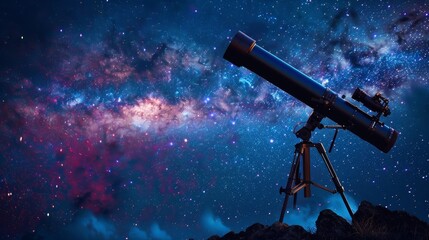 Night Sky: A photo of a telescope pointing towards the night sky