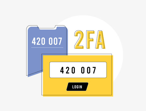 Two-Factor Authentication concept. 2FA security illustration, login verification methods, secure access, multi-factor authentication, digital security and protecting accounts