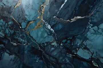 blue ocean Marble rock stone texture wallpaper background Generator AI  - obrazy, fototapety, plakaty