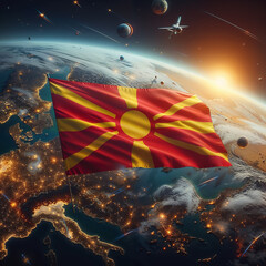 3D rendered North Macedonia flag, isolated on a clean background. High-quality, realistic depiction perfect for various uses, Generated by AI. - obrazy, fototapety, plakaty