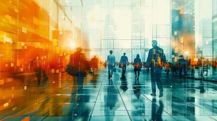 Abstract illustration of a white-collar workplace, depicting a modern office environment.