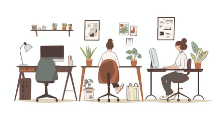Woman entrepreneur working in office Hand drawn style