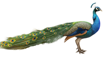 peacock in front of white transparent png cutout
