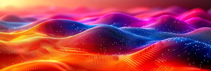 Fensteraufkleber Abstract Digital Waves, Network and Data Flow, Futuristic Technology Concept © Jannat
