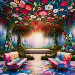 Vibrant Abstract Benches Colorful Urban Art for Creative Projects