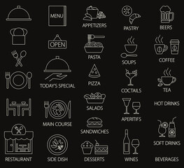 Restaurant menu vector outline icons on blackboard 1

