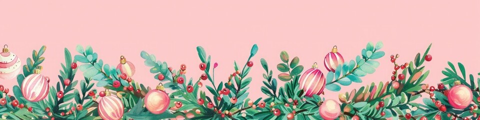 A whimsical holiday border with a solid bubblegum pink background, perfect for a fun and festive look.