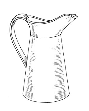 recommend clip art: Vector water Jug. Black line art drawing of milk pitcher. Outline illustration of vintage bottle. Sketch on isolated white background. Hand drawn editable clipart. A vase for flowers